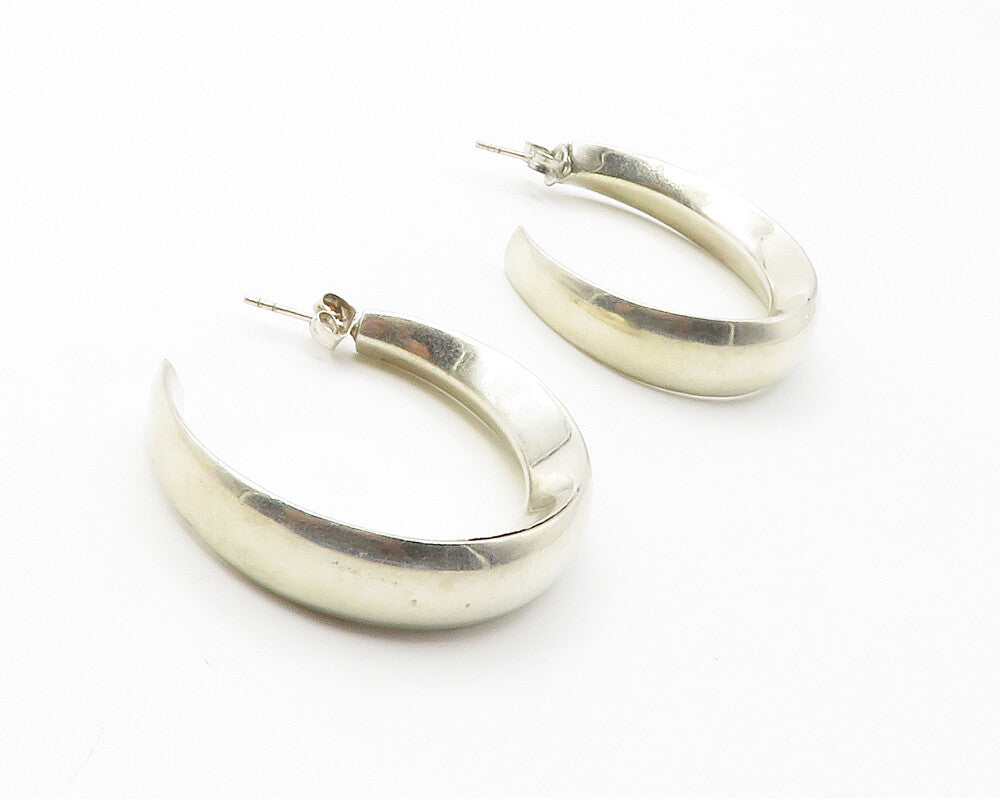 925 Sterling Silver  Vintage Shiny Hollow Smooth J Hoop Earrings  EG7224