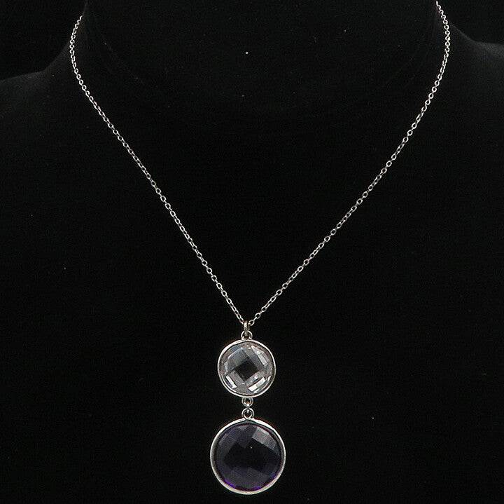 925 Sterling Silver  Faceted Amethyst & Topaz Thin Chain Necklace  NE3158
