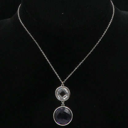 925 Sterling Silver  Faceted Amethyst & Topaz Thin Chain Necklace  NE3158