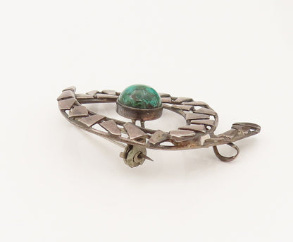 925 Silver  Vintage Geometric Cutout Loop Chrysocolla Brooch Pin  BP10212