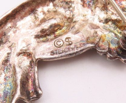 925 Sterling Silver  Vintage Double Flying Female Angels Brooch Pin  BP9699