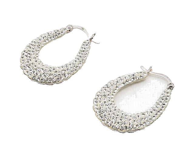 925 Sterling Silver   Cubic Zirconia Encrusted Fluted Hoop Earrings  EG8929