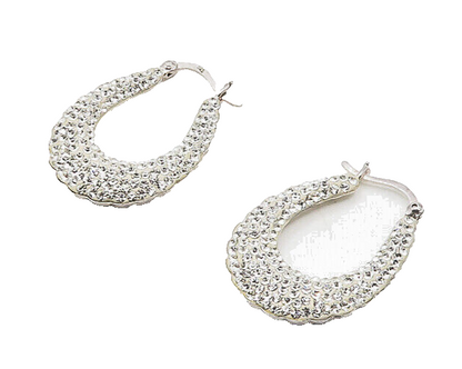 925 Sterling Silver   Cubic Zirconia Encrusted Fluted Hoop Earrings  EG8929