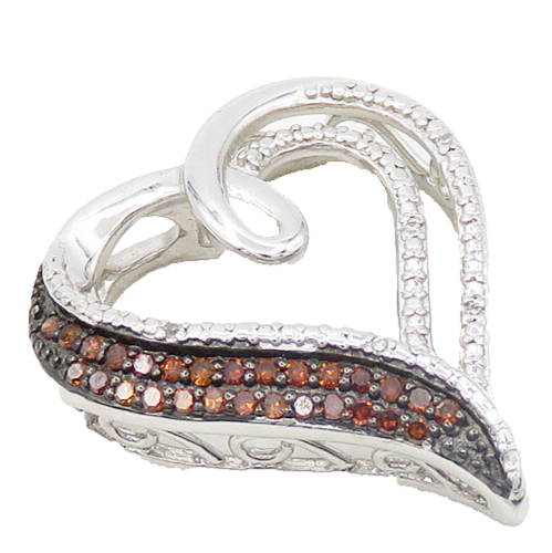 925 Sterling Silver  Shiny Genuine Diamonds Open Love Heart Pendant  PT14935