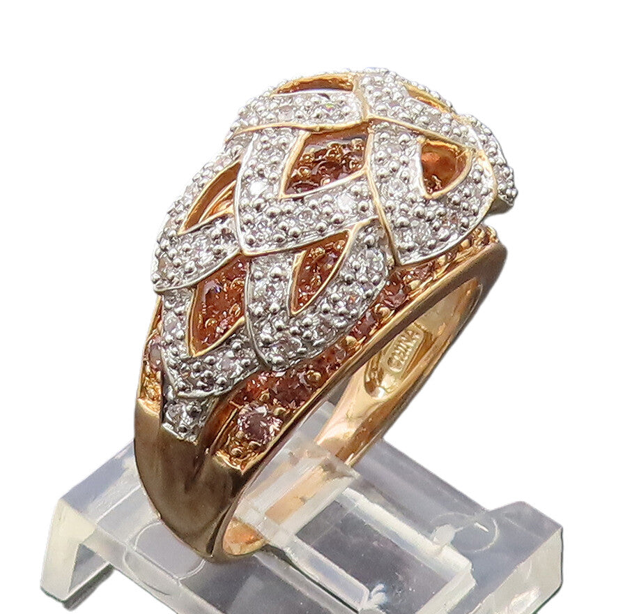 925 Sterling Silver  Vintage Double Layered Carved Inlay CZ Ring Sz 8  RG27393