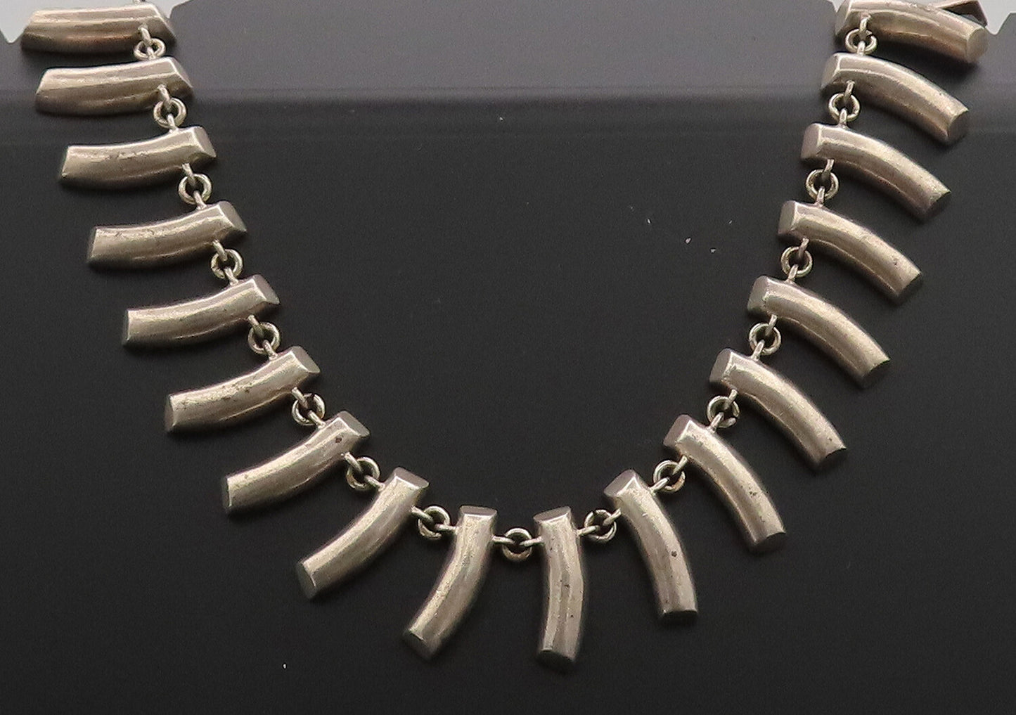 925 Sterling Silver  Vintage Solid Teeth Like Link Heavy Necklace  NE4059