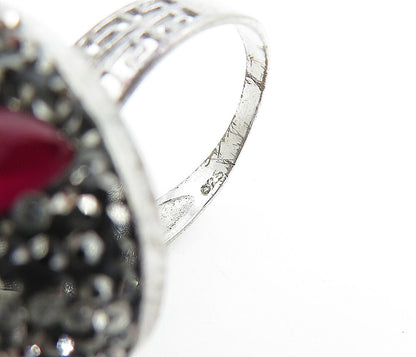 925 Sterling Silver Vintage Topaz & Crystal Dome Cocktail Ring Sz 7 RG5188