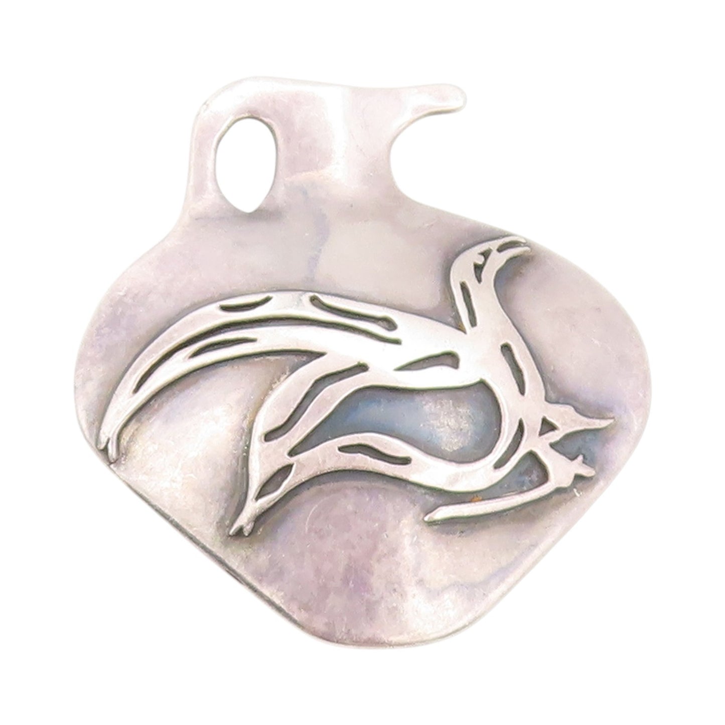 925 Sterling Silver Vintage Brooch Solid Modernist Bird On Vessel Pin  BP11940