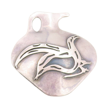 925 Sterling Silver Vintage Brooch Solid Modernist Bird On Vessel Pin  BP11940