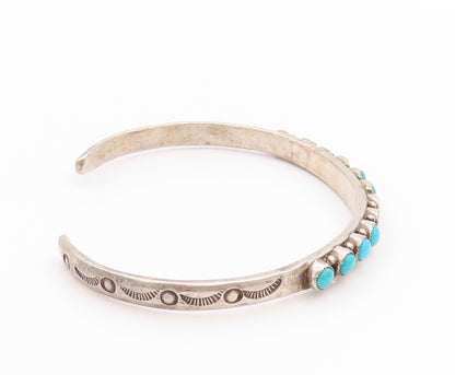 925 Sterling Silver Vintage Bracelet Antique Larimar Beaded Cuff  BT11301