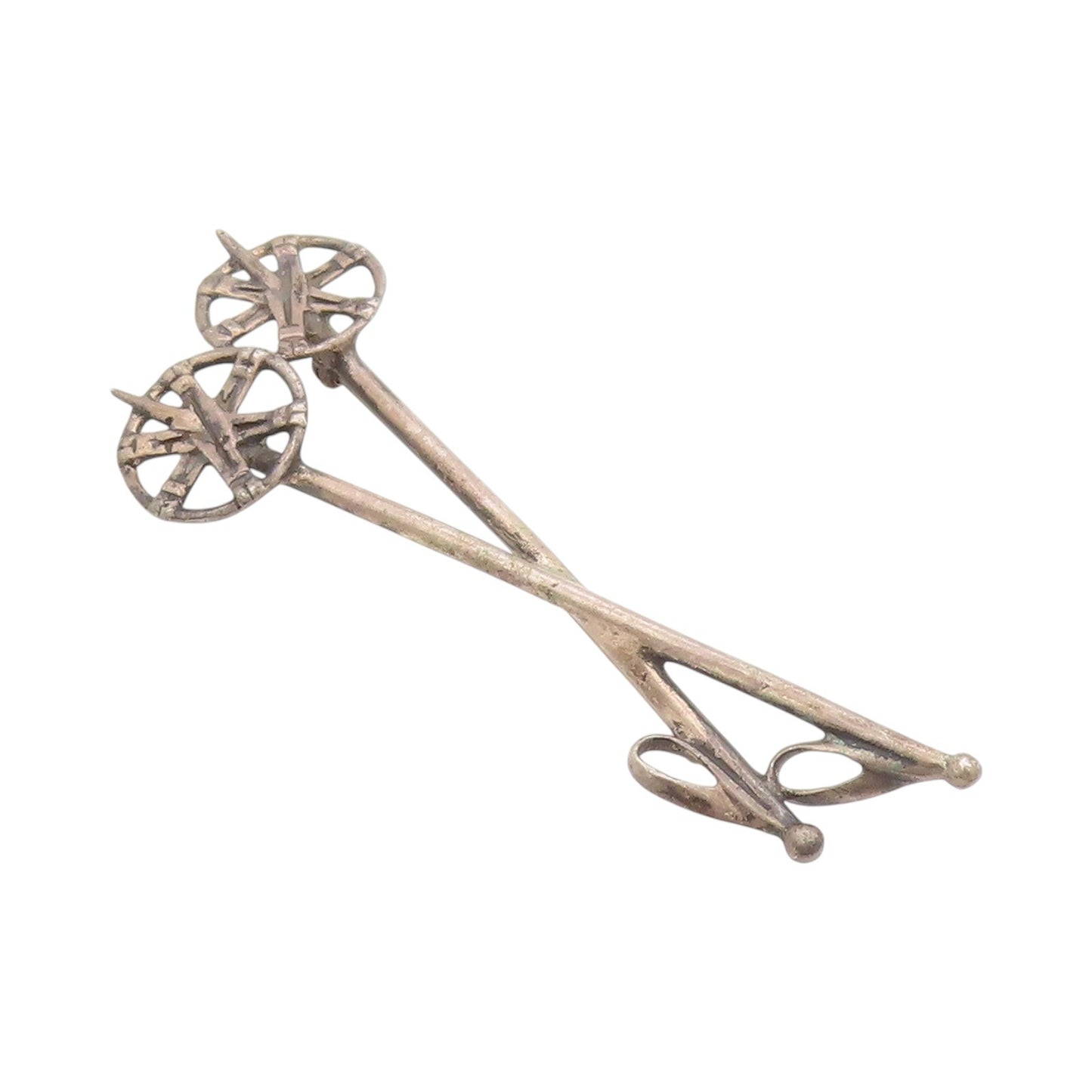 925 Sterling Silver Vintage Brooch Dark Tone Crossed Skis of Yesteryear  BP11830