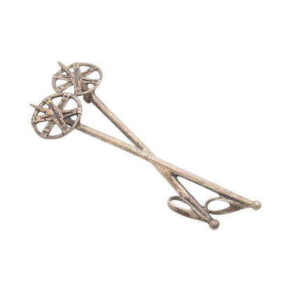 925 Sterling Silver Vintage Brooch Dark Tone Crossed Skis of Yesteryear  BP11830