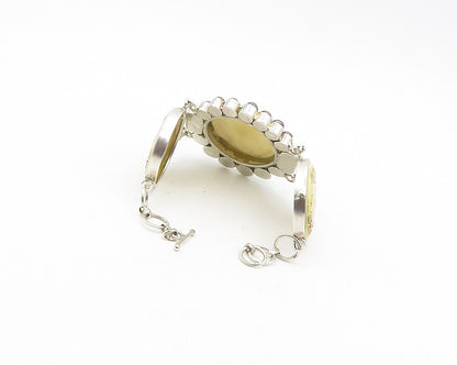 JAPANESE 925 Silver  Vintage Freshwater Pearls Carved Chain Bracelet  BT7508