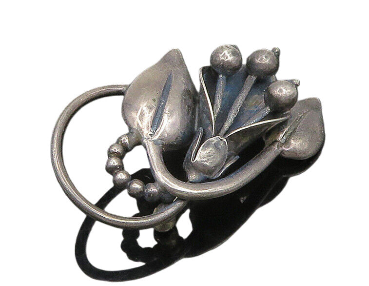 925 Sterling Silver  Vintage Dark Tone Flower Swirl Brooch Pin  BP7382