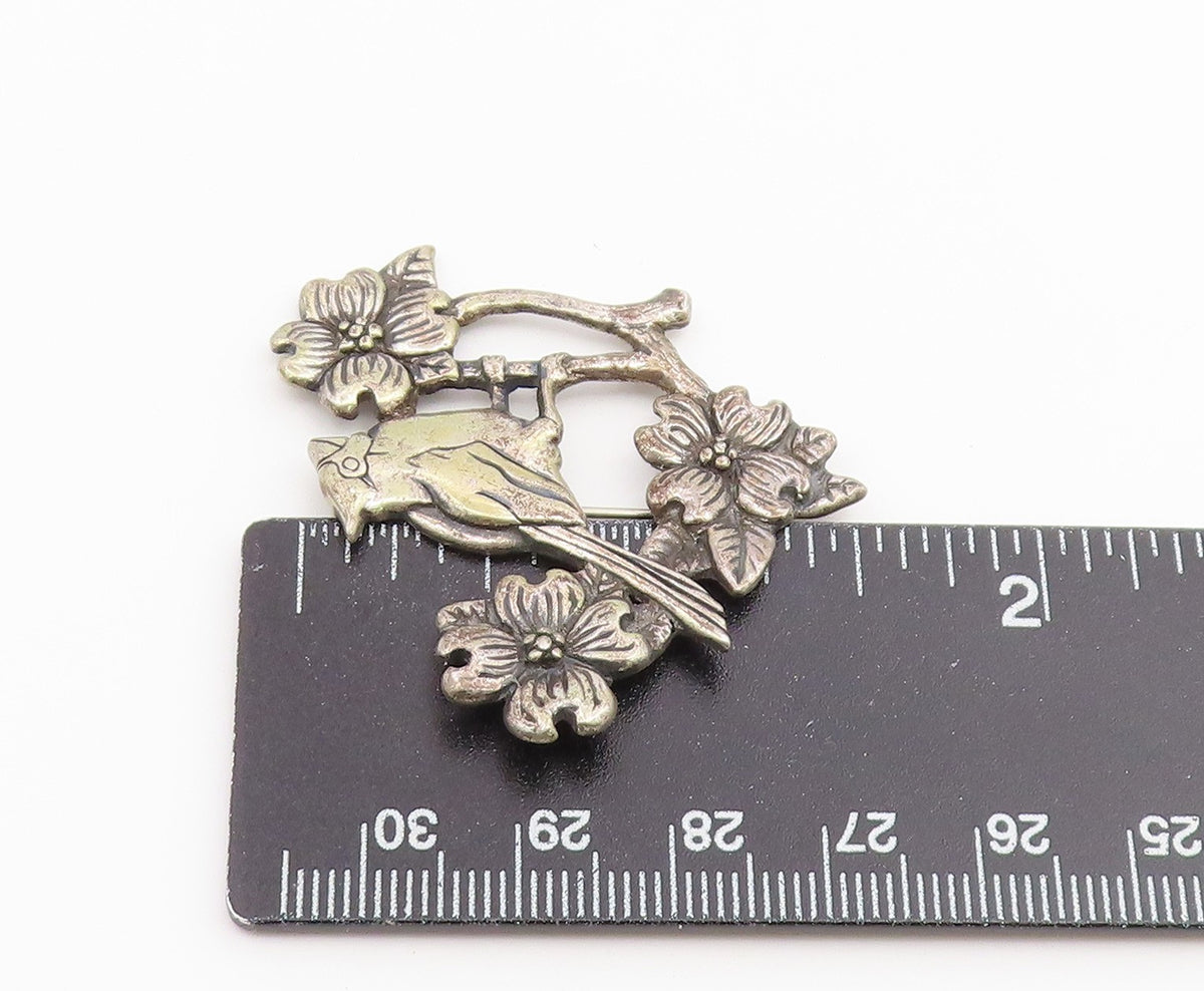 925 Sterling Silver Vintage Brooch Pin HAND & HAMMER Cardinal Bird  BP12657