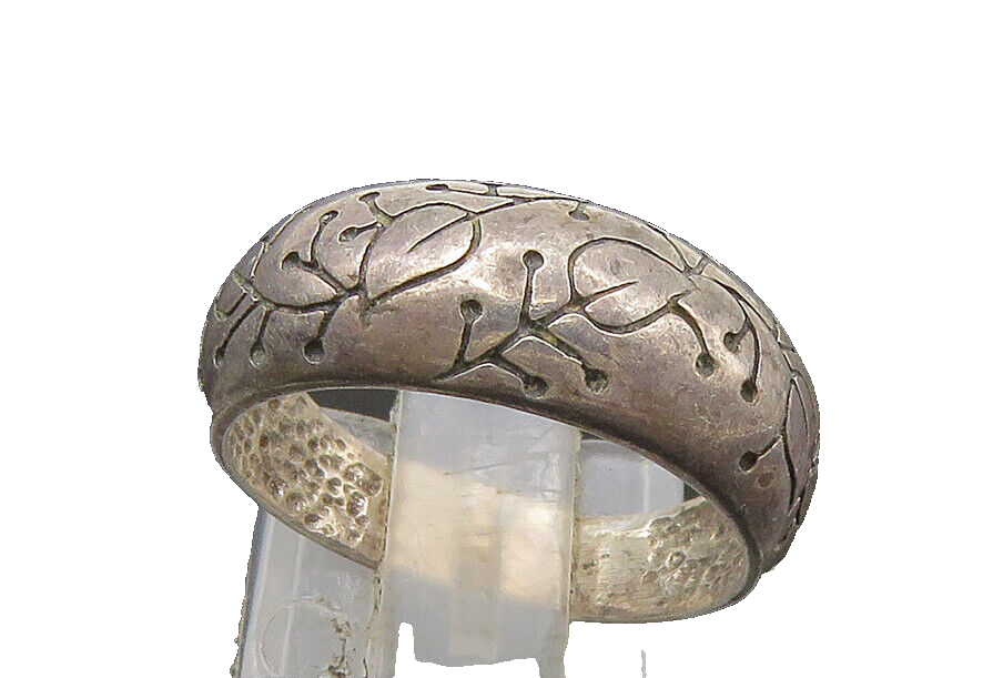 925 Sterling Silver  Vintage Floral Vine Dark Tone Dome Band Ring Sz 7 RG22176