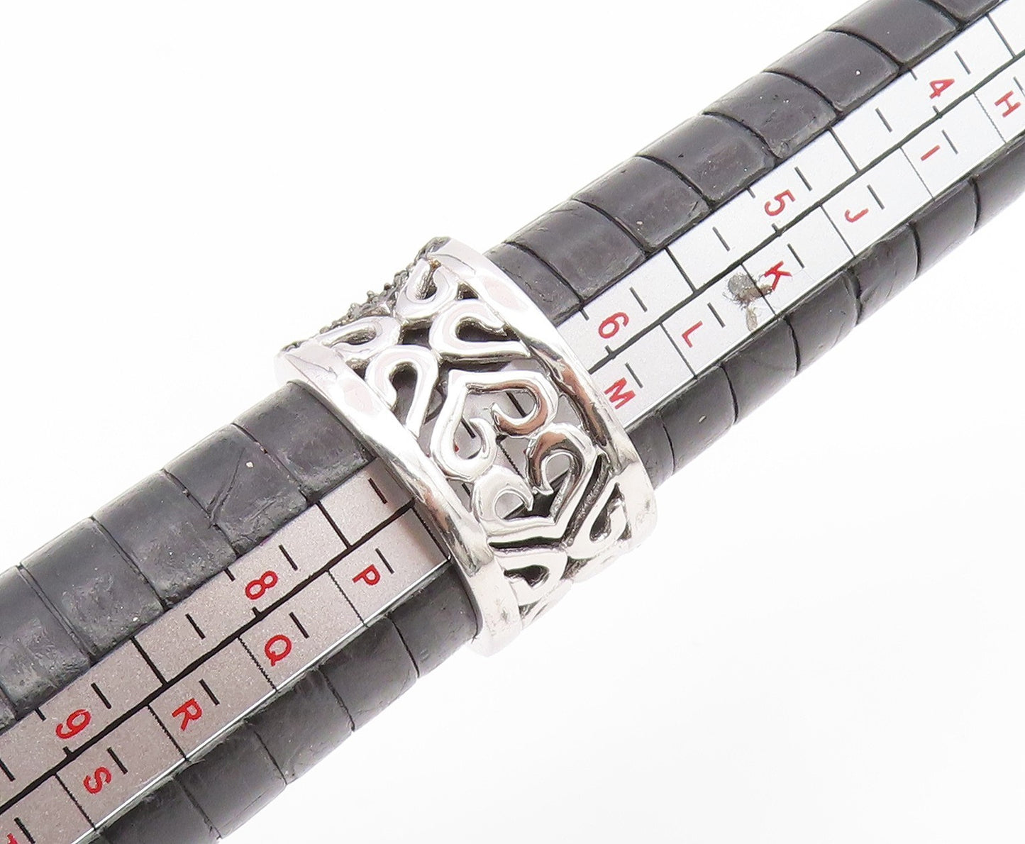 925 Sterling Silver Vintage Ring Spinel Openwork Floral Wide Band  Sz 7  RG35236