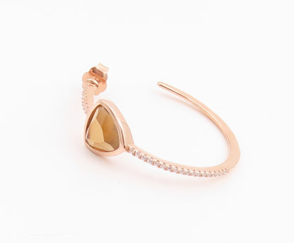 925 Sterling Silver Vintage Earrings Gold Plated Smoky Quartz & CZ Hoop  EG14236