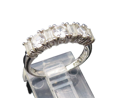 925 Silver  Vintage Multi Shape Cubic Zirconia Pattern Ring Sz 6.5  RG25636
