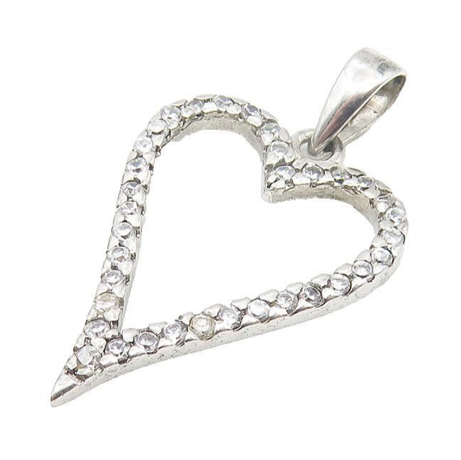 925 Sterling Silver  Sparkling Cubic Zirconia Open Love Heart Pendant  PT8627