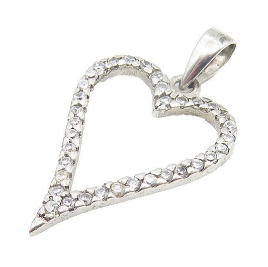 925 Sterling Silver  Sparkling Cubic Zirconia Open Love Heart Pendant  PT8627