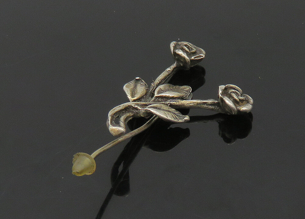 925 Sterling Silver  Vintage Dark Tone Rose Flowers Lapel Pin  TR2945