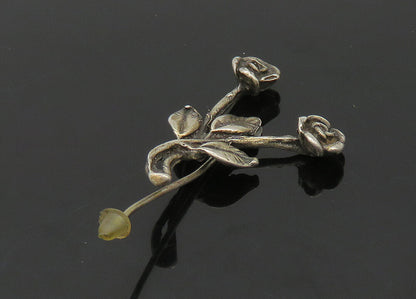 925 Sterling Silver  Vintage Dark Tone Rose Flowers Lapel Pin  TR2945