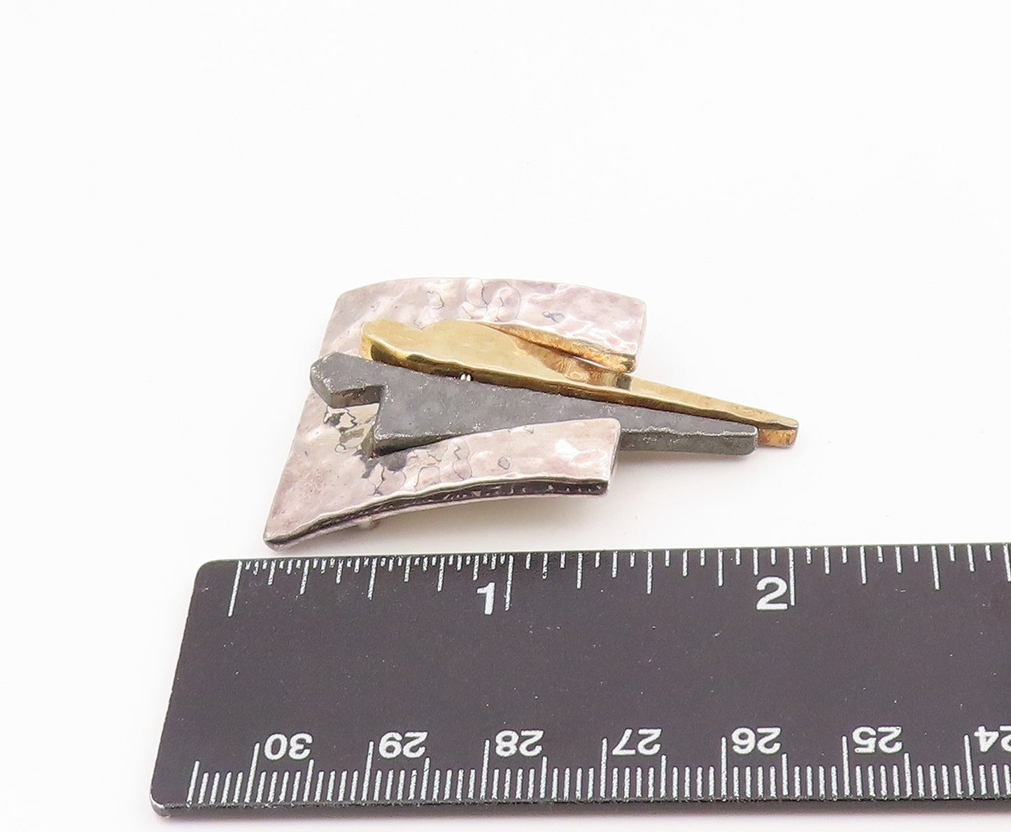 925 Sterling Silver Vintage Brooch Pin Two Tone Classic Hammered Couple  BP12377
