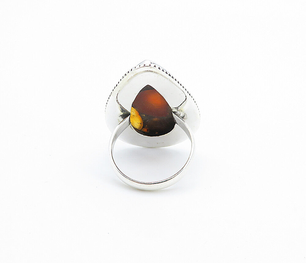 925 Sterling Silver  Pear Shaped Carnelian Wheat Cocktail Ring Sz 8  RG7763