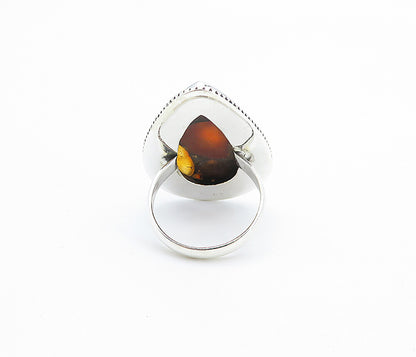 925 Sterling Silver  Pear Shaped Carnelian Wheat Cocktail Ring Sz 8  RG7763