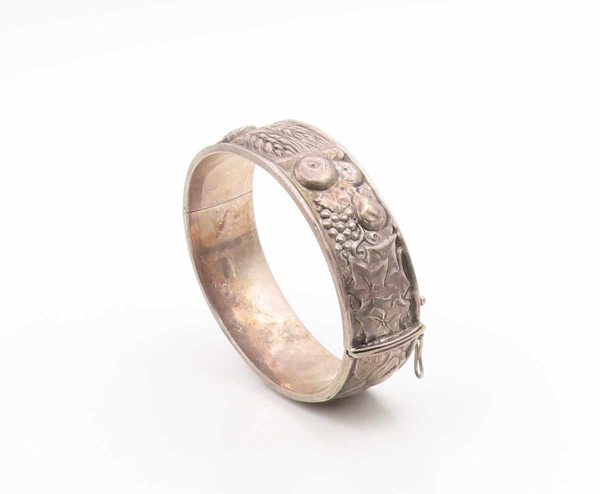 925 Sterling Silver Vintage Bracelet Antique Grape Vine & Wheat Motif  BT12031