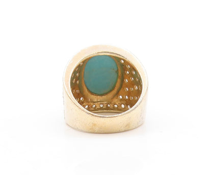 925 Sterling Silver Vintage Ring Gold Plated Large Turquoise & CZ  Sz 7  RG31031