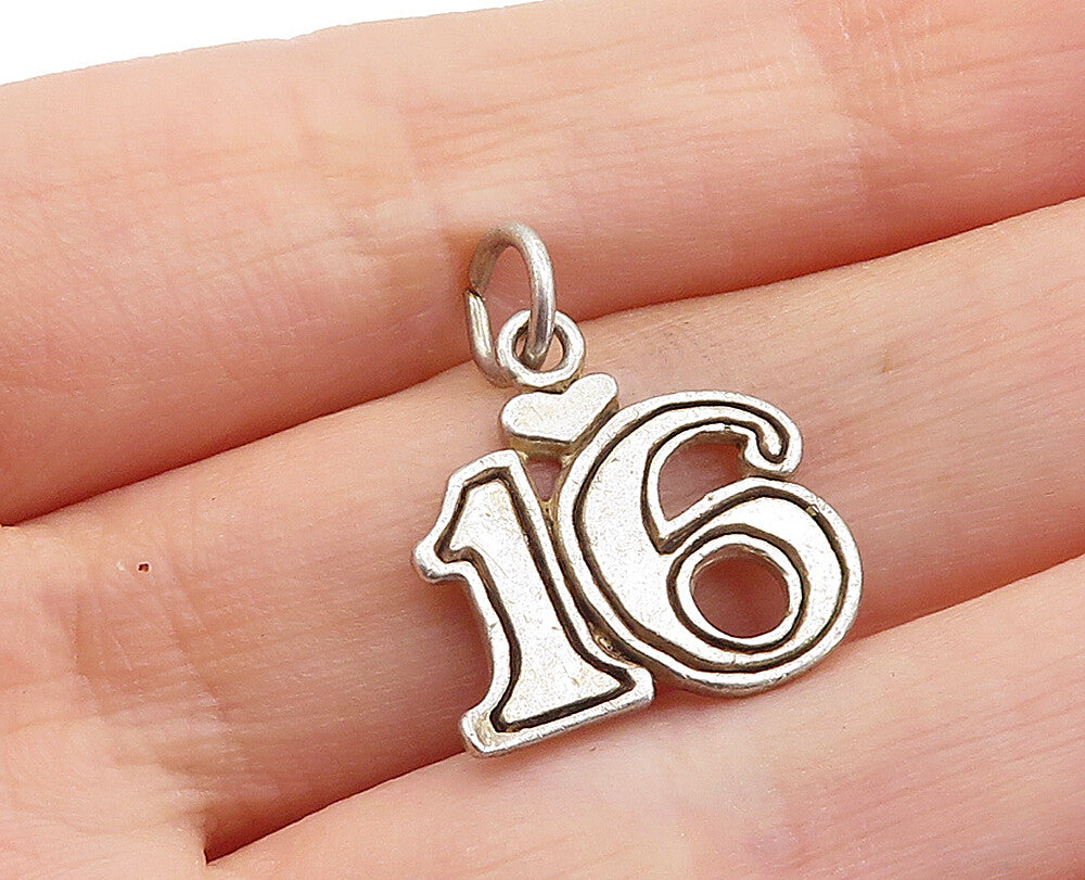 925 Sterling Silver  Vintage Sweet Sixteen Love Heart Drop Pendant  PT4671