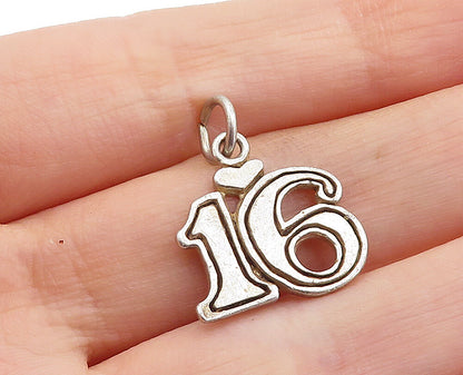 925 Sterling Silver  Vintage Sweet Sixteen Love Heart Drop Pendant  PT4671