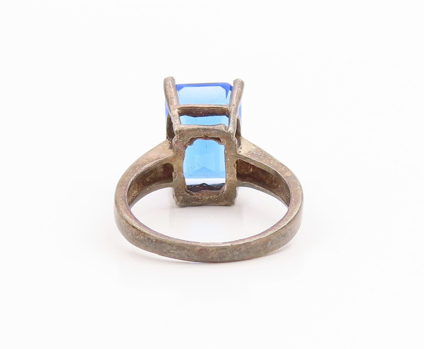 925 Sterling Silver Vintage Ring Classic Blue CZ Solitaire Band  Sz 9  RG35481