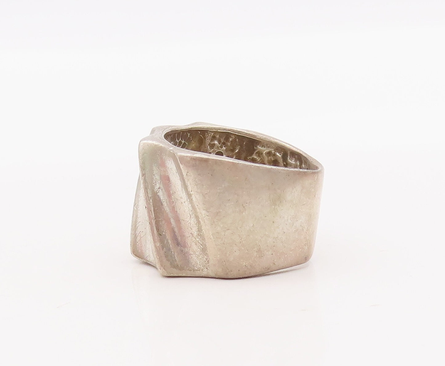 925 Sterling Silver Vintage Ring Solid Carved Slant Lines   Sz 6.5  RG29099