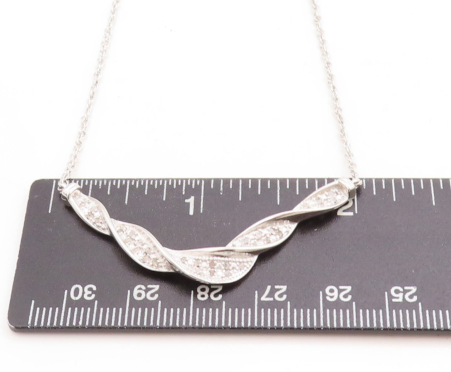925 Sterling Silver  Genuine Diamonds Shiny Twist Chain Necklace  NE1938