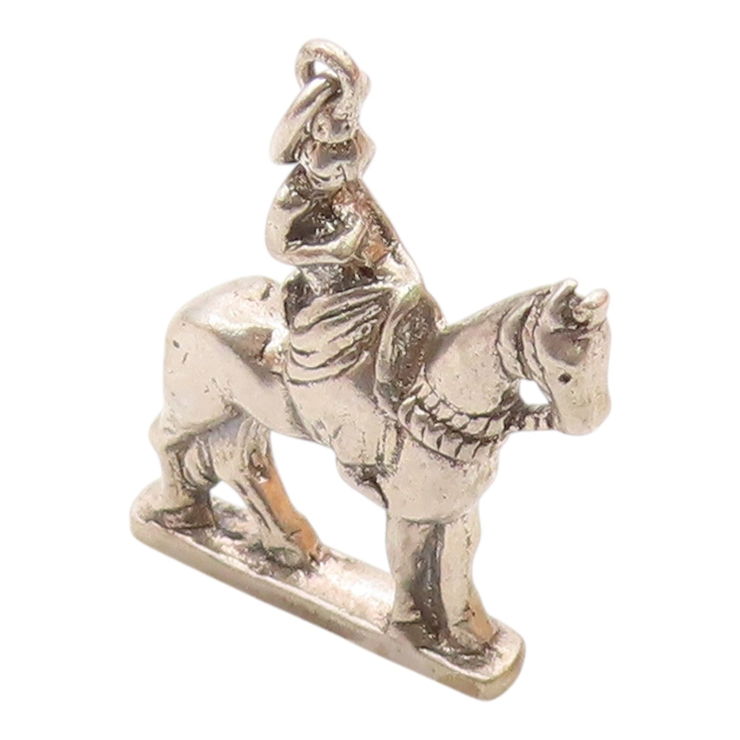 925 Sterling Silver  Vintage Shiny Woman On Horse Drop Pendant  PT17430