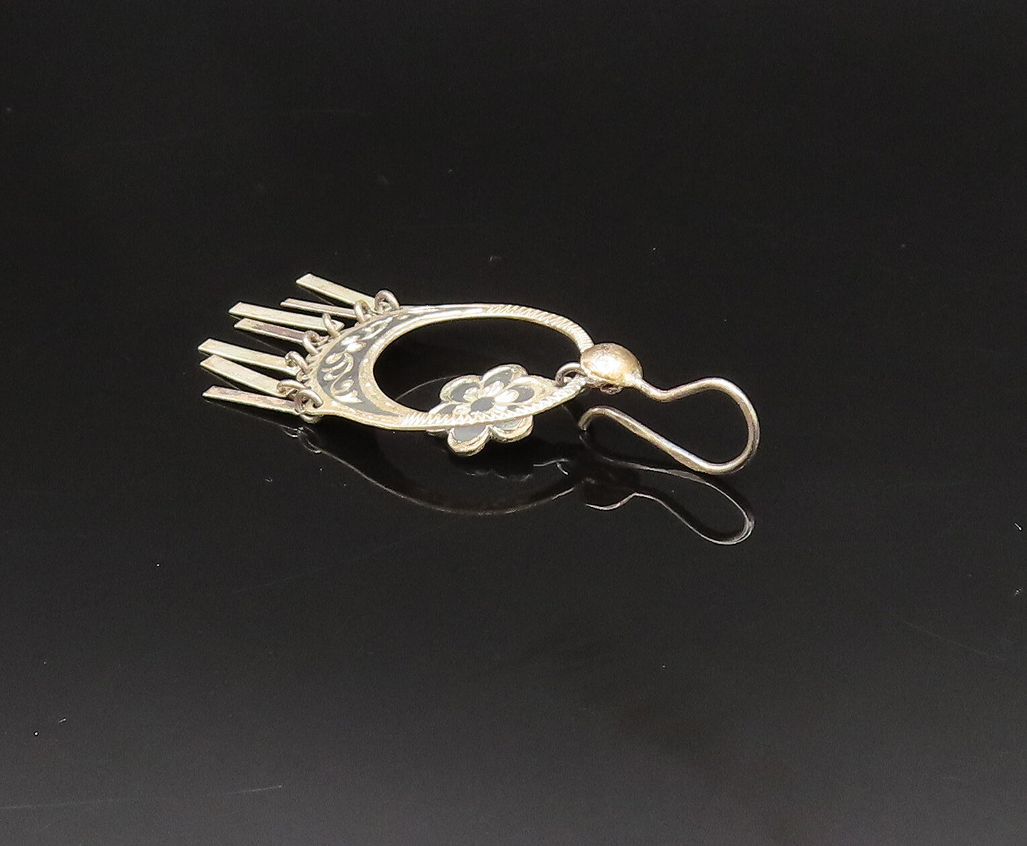 EAST EUROPE 925 Silver  Vintage Open Circle Floral Dangle Earrings  EG11943