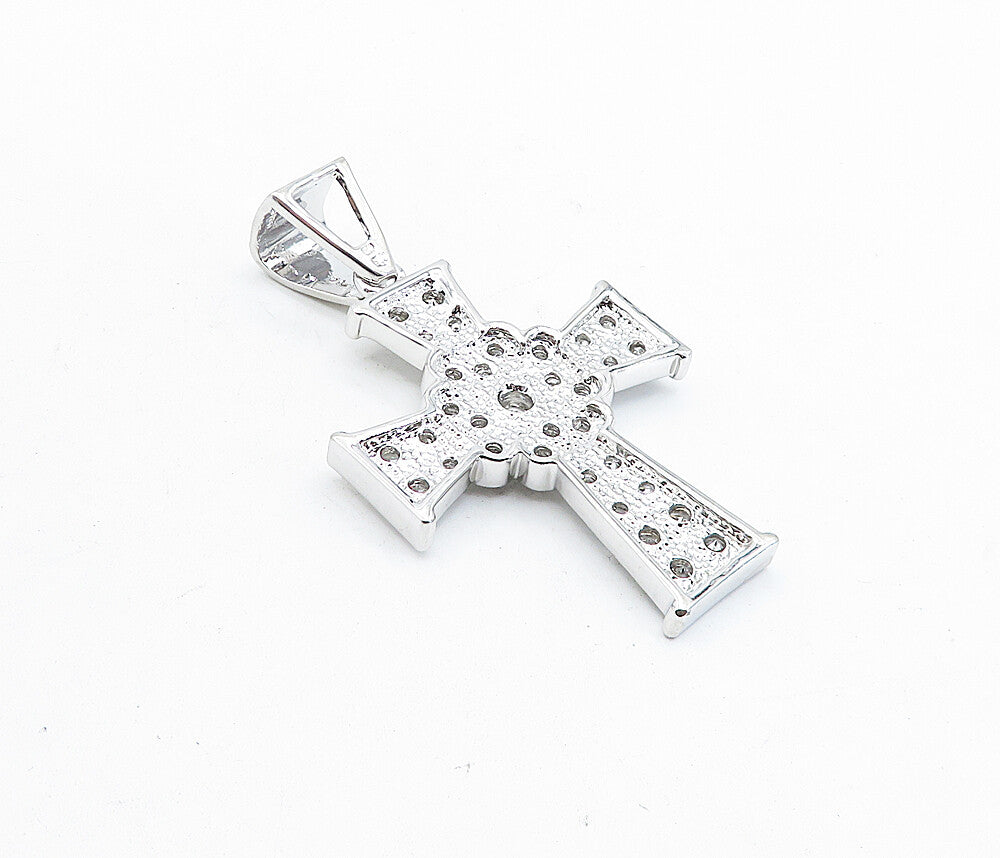 925 Sterling Silver  Sparkling Cubic Zirconia Religious Cross Pendant  PT3461