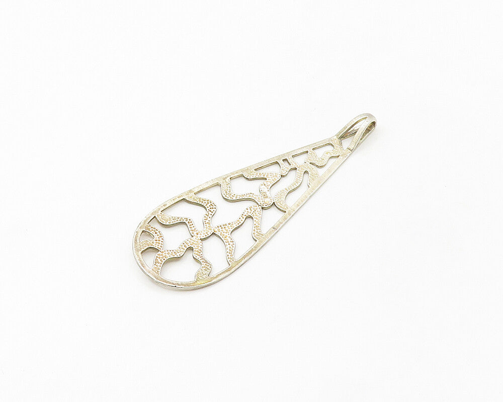 925 Sterling Silver  Vintage Open Rain Drop Cutout Pattern Pendant  PT14419
