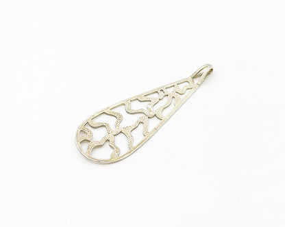 925 Sterling Silver  Vintage Open Rain Drop Cutout Pattern Pendant  PT14419