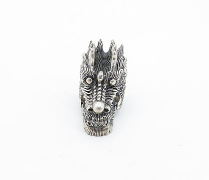 925 Sterling Silver  Vintage Dragon's Head Statement Ring Sz 5 (MOVES)  RG6895
