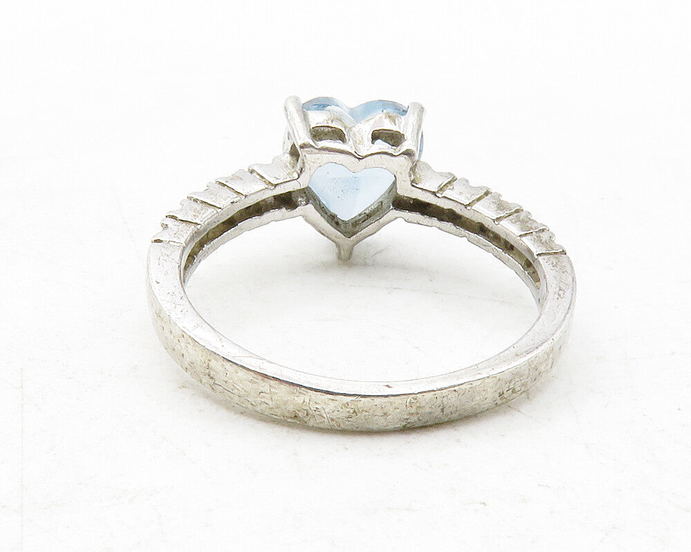 925 Sterling Silver  Blue & White Topaz Love Heart Band Ring Sz 7  RG12563