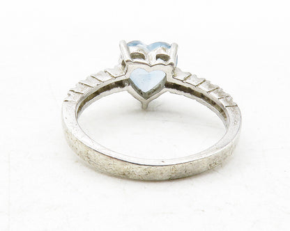 925 Sterling Silver  Blue & White Topaz Love Heart Band Ring Sz 7  RG12563