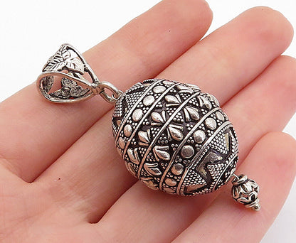 925 Sterling Silver  Vintage Ornate Patterned Hollow Drop Pendant  PT4507