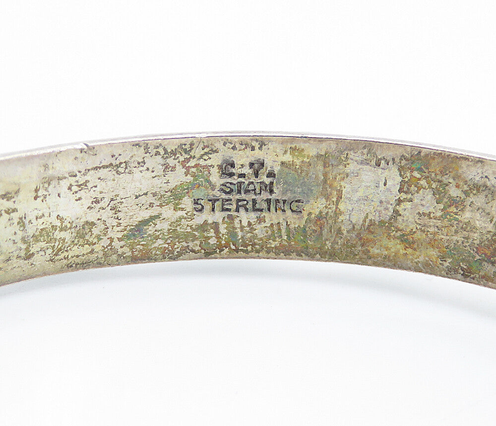 SIAM 925 Silver  Vintage Enamel Striped Pattern Round Bangle Bracelet  BT3415