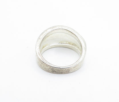 925 Sterling Silver  Vintage Shiny Raised Detail Concave Band Ring Sz 7 RG7609