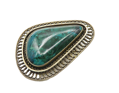 BEZALEL ISRAEL 925 Silver  Vintage Eilat Stone Twist Border Brooch Pin  BP7746