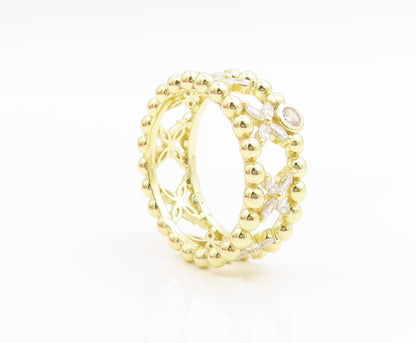 925 Sterling Silver Vintage Ring Gold Plated CZ Floral Link Band  Sz 10  RG35718